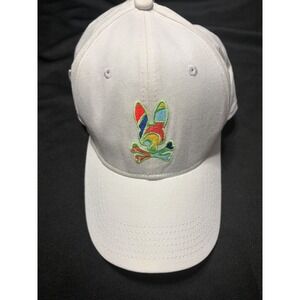 Psycho Bunny White Cotton Baseball Cap Rainbow Embroidered Logo Adjustable Hat